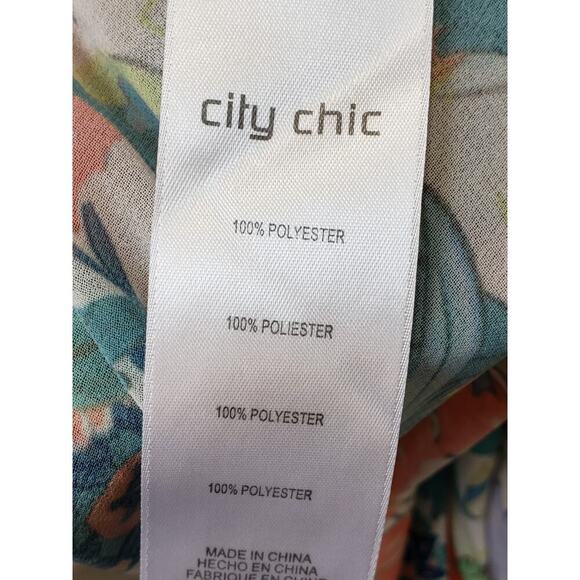 City Chic Dress Women Size 20 Multicolor Floral Ruched V Neck Midi Sheath - Picture 14 of 16